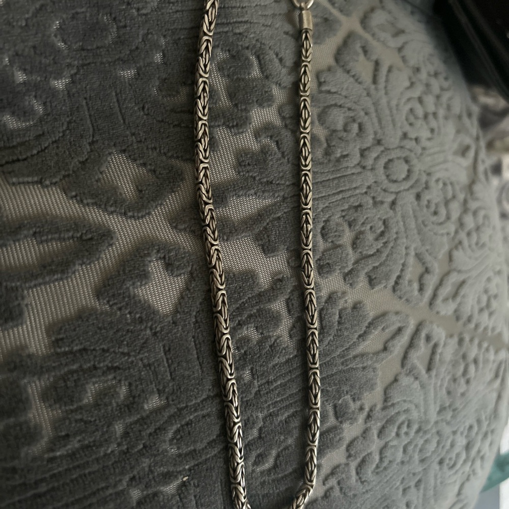 Sterling Silver Byzantine Textured Chain Necklace - Silver